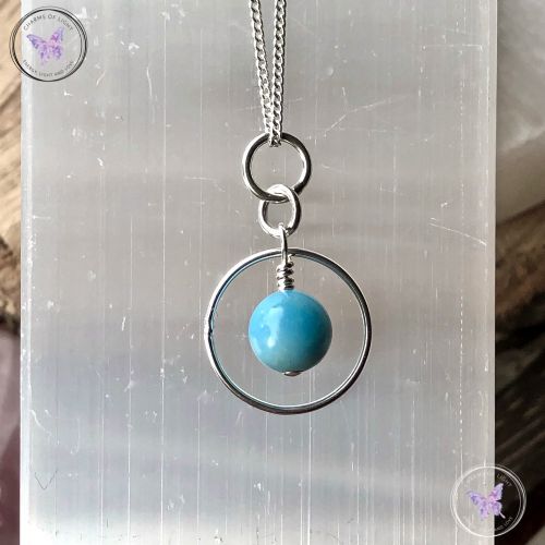 Larimar Silver Circle Pendant Necklace